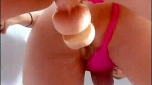 Cute trap strips naked. plays with dildo until cumming in ass.