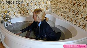 Sophia Smith Jumps Into Bathtub Clothed For Squirting Fun