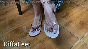 Goddess Kiffa Dangles Flip Flops with French Nails and Toe Rings