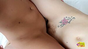 brunette shower seduction with busty lesbian