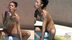 i enjoy naked fun with pov sucking and fucking creampie, then pool solo masturbation with toys