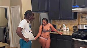 Big booty stepmom alone with stepson sticks his huge cock inside until cum fills her