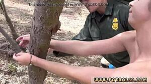 blonde cop threesome with pale cutie banging outdoors 😏