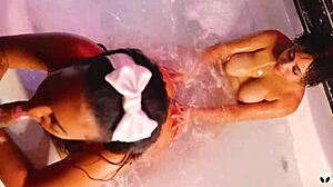 jacuzzi hot ffm threesome with ebony and khalessi in 69 position