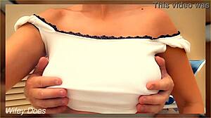 Horny Husband Teases Wife's Big Tits Outdoors