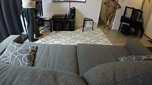 mandy mynxx gives deepthroat blowjob on couch pov, choking and gagging on my cock.