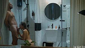 Shower together now! Cleaning cum from face is easier this way!