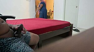 maid gives handjob to owner in house