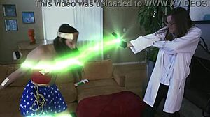 aubree valentine cosplays as wonder woman, lassoing desires with rough cowgirl riding and intense orgasms.