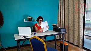 sexretary secretary reveals pussy under office desk for security camera