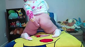 Needy chubby femboy takes bad dragon dildos for the first time, she moans.