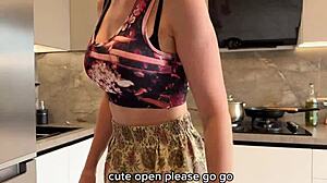 real cheating on wife with her stupid girlfriend while wife is in the kitchen - russian amateur with conversations and english subtitles