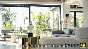 Daddy4K: Young 18+ Slut Una Fairy Experiments with Two Cocks in One Room