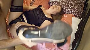 2182 - french amateur slut clothed in a black dress black satin panties black satin garter belt heels stockings panty rubbing rimming doggystyle sex-toys