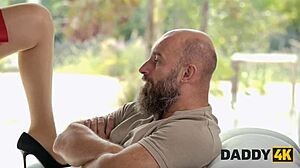 Daddy4K: Young 18+ Slut Una Fairy Experiments with Two Cocks in One Room