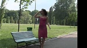 Italian amateur undresses in the park and plays with toys intriguingly.