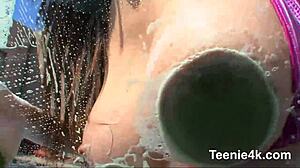 Curvy Brunette Teen Sucks Big Cock at Carwash Before Pussy Fucking