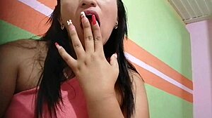 Hot morena masturbates tight pussy suggestively.