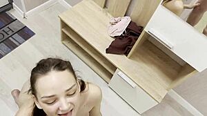 Shower cock suck with happy ending for cute teen girlfriend