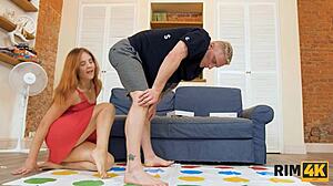 In Rim4k, a twister game suddenly turns into passionate sex with the red-haired teen, involving ass licking, blowjob, and more