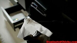 Restrained thief babe gets assfucked by maledom in rough bondage session