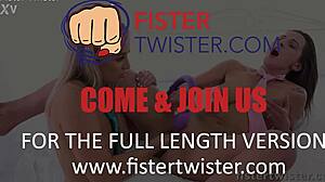 Laura and Cayla engage in intense fisting and dildo play in lesbian session.