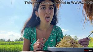 Public Cumwalk In Cafe Eating Pasta Carbonara With Sperm On Face