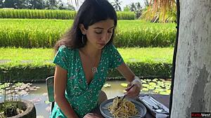 Public Cumwalk In Cafe Eating Pasta Carbonara With Sperm On Face