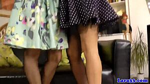 Glamour matures in stockings rub pussy with kissing