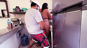 Sexy Mexicana cooks in thong, gets ass sucked and fucked nicely 😍