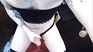 Sexy emo tranny licks her own cum after solo! 😜