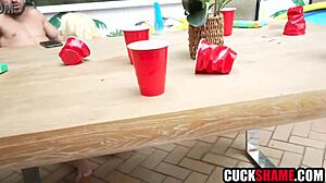 Cuckold husband shares young wife with guest for hardcore fucking