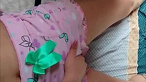 Hijastra seduces with pajamas, I grope her.