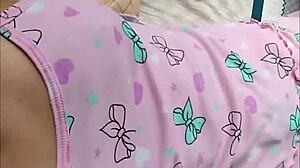 Hijastra seduces with pajamas, I grope her.