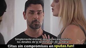 two guys fuck a hot blonde spanish sub, and she loves it