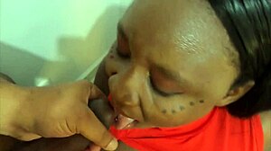 Horny bitch eats cum