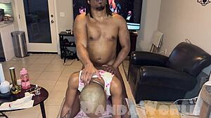 Ebony bald anal slut Cleo Panda gets her asshole stretched and pussy fucked