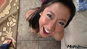 horny asian asks, 'want to see me get a big facial?'
