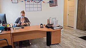 Big ass female boss let janitor take her panty off and eat her pussy.