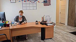 Big ass female boss let janitor take her panty off and eat her pussy.