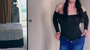 Pretty Asian Ladyboy Strips Jeans, Reveals Big Boobs