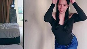 Pretty Asian Ladyboy Strips Jeans, Reveals Big Boobs
