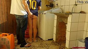 Married Housewife Pays Washing Machine Technician with Her Pussy!