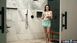 Skinny Babe Charlotte Sins Bathes and Plays with Toys in Shower