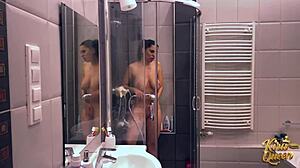 matt watches kira rub her gushing cunt in the shower