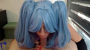 Innocent latin milf wife in cosplay masturbates me i penetrate her standing and finish in her mouth