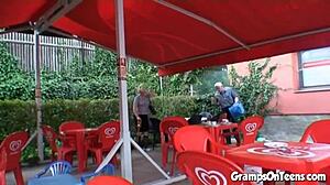 Teen Gets Fucked By Old Man In Forest Threesome Scene