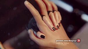 lara croft 3d hentai blowjob & handjob, sucking and stroking the cock in anime style