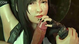 lara croft 3d hentai blowjob & handjob, sucking and stroking the cock in anime style