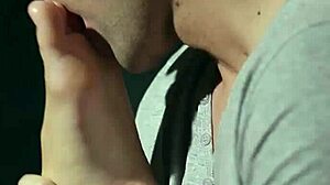 Teen foot slut gets cum on her feet from blowjob and footjob